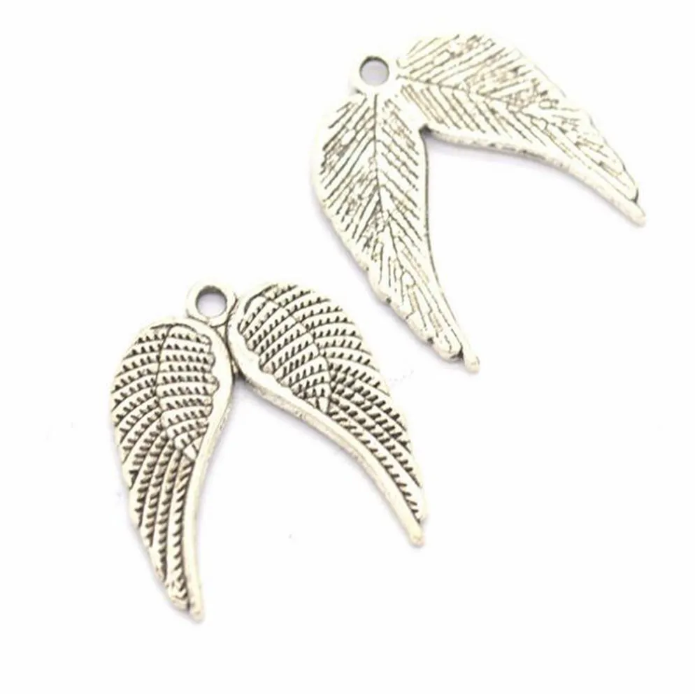 100pcs / lot antique en alliage d'argent ailes d'ange coeur charmes pendentifs pour bijoux à bricoler soi-même faisant des résultats 21x19mm264S