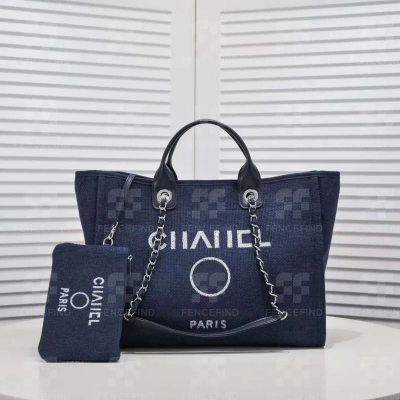 حقيبة Tote كتف CC Designer Handbag Deauville Shopping Canvas Beach Chain Strap Fashion Women with Wallet Wallet Classic FenceFind85e