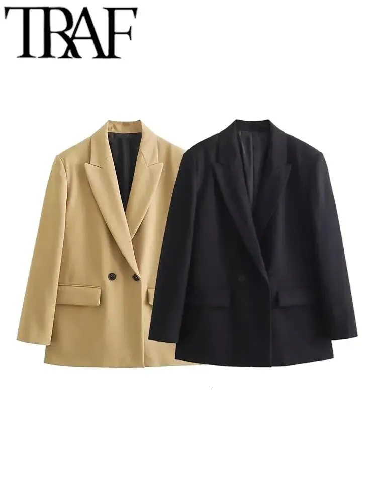 Women's Suits Blazers TRAF FANS Elegant Office Lady Suit Jacket Women Blazer Autumn Long Sleeve Formal Casual Coat Female Outwear Old Money Style 231205