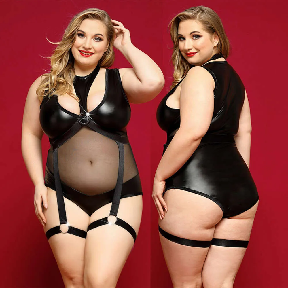 Sexy kostuum bodysuit set vrouwen zwart kunstleer bondage ondergoed erotische lingerie porno kostuums sexy rollenspel clubwear