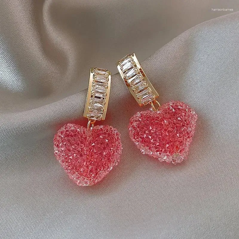 Pendientes de aro de lujo para mujer, cristal dulce, azul, blanco, rosa, gota de corazón, geométrico, fiesta de boda, joyería llamativa de Navidad