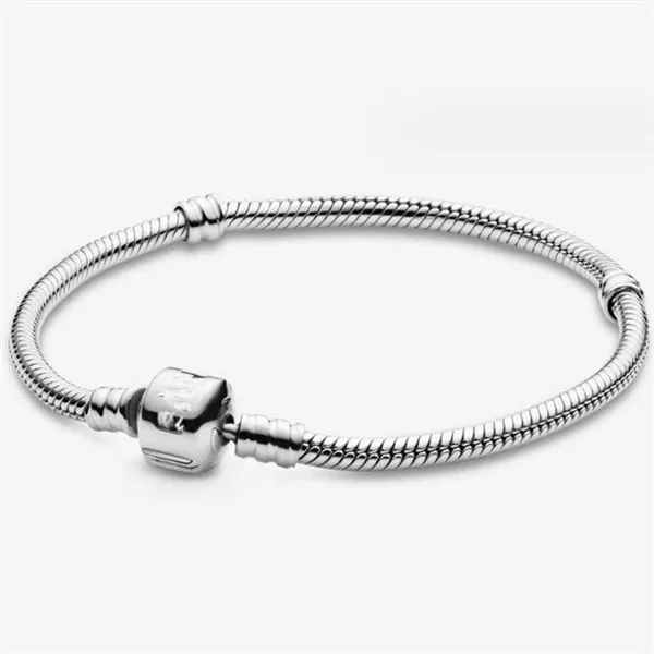 Bracciale con ciondolo pendente in argento sterling 925, catena di base, fai da te, gioielli Pandora fatti a mano, perline, braccialetto a catena con osso di serpente, consegna gratuita GE001