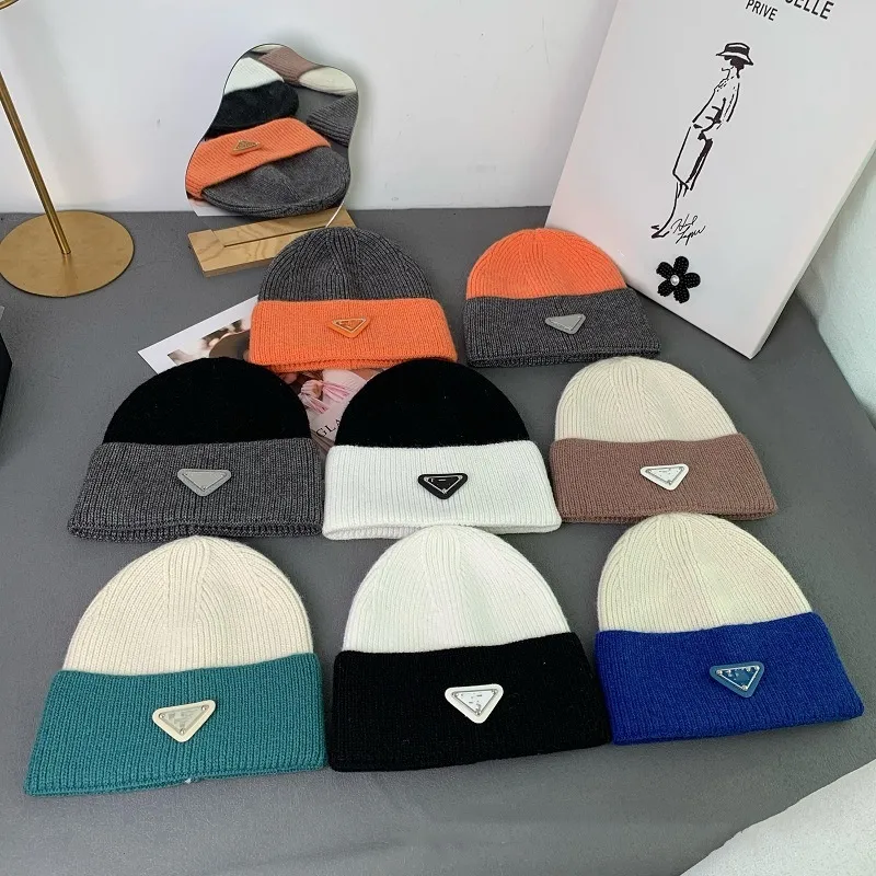 Luxe Designer Beanie Splice Kleuren Hoeden Mode Gebreide Muts Unisex Veelzijdig Casual Randloze Hoeden Warme Kasjmier Hoeden Voor Mannen En Dames Dropshipping