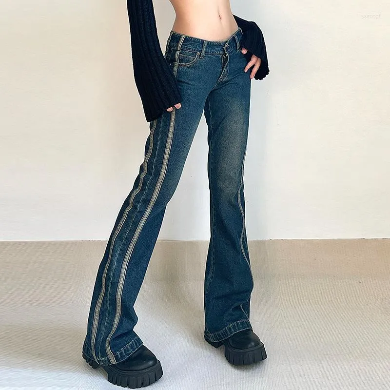 Jean femme rayé Slim taille basse Vintage pantalon Bootcut en détresse à la recherche