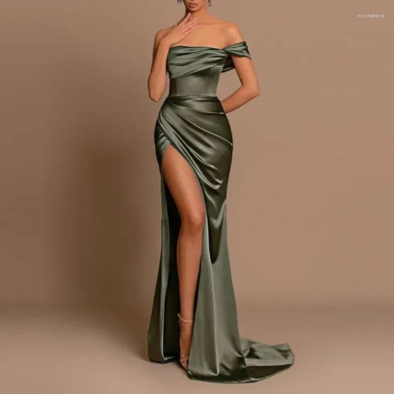 Party Dresses Chic One-Shoulder Silk Formal Evening Elegant Slim Fit Mermaid Dress High Slit Prom Train Gown 2023 Vestidos