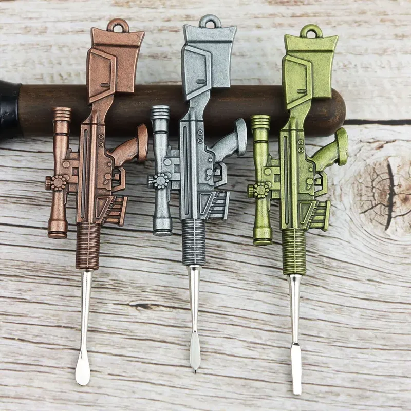 Gun Style Wax Carving Dabber Tools Atomizer Tank Metal Alloy Stainless Steel 118mm Jar Dab Tool Stick Spoon Ear Pick for Dry Herb Titanium Nail Vaporizer