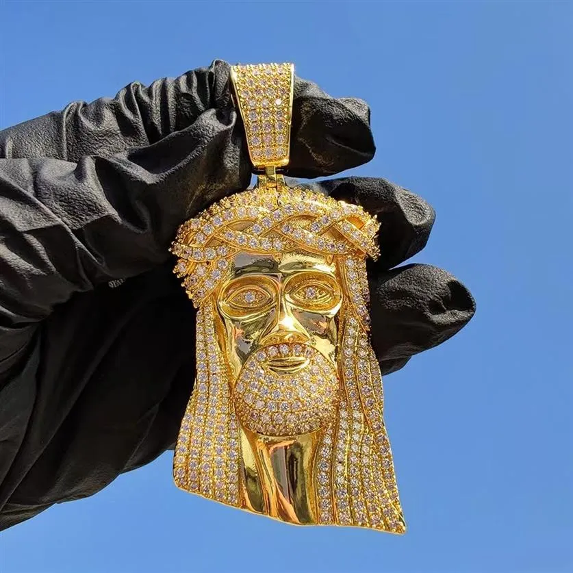 Bling Diamant Stein Anhänger Halskette Schmuck Echt 18K vergoldet Liebhaber Religiöser Schmuck272U