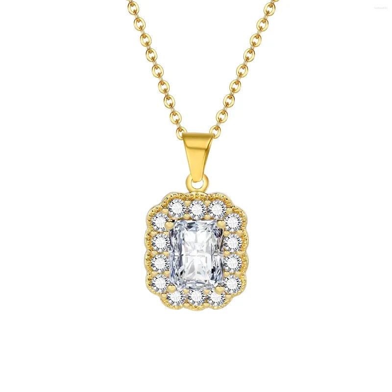 Pendant Necklaces Danity Square Baguette Crystal Necklace For Women Sparking Cubic Zirconia Stone Female Pave Emerald
