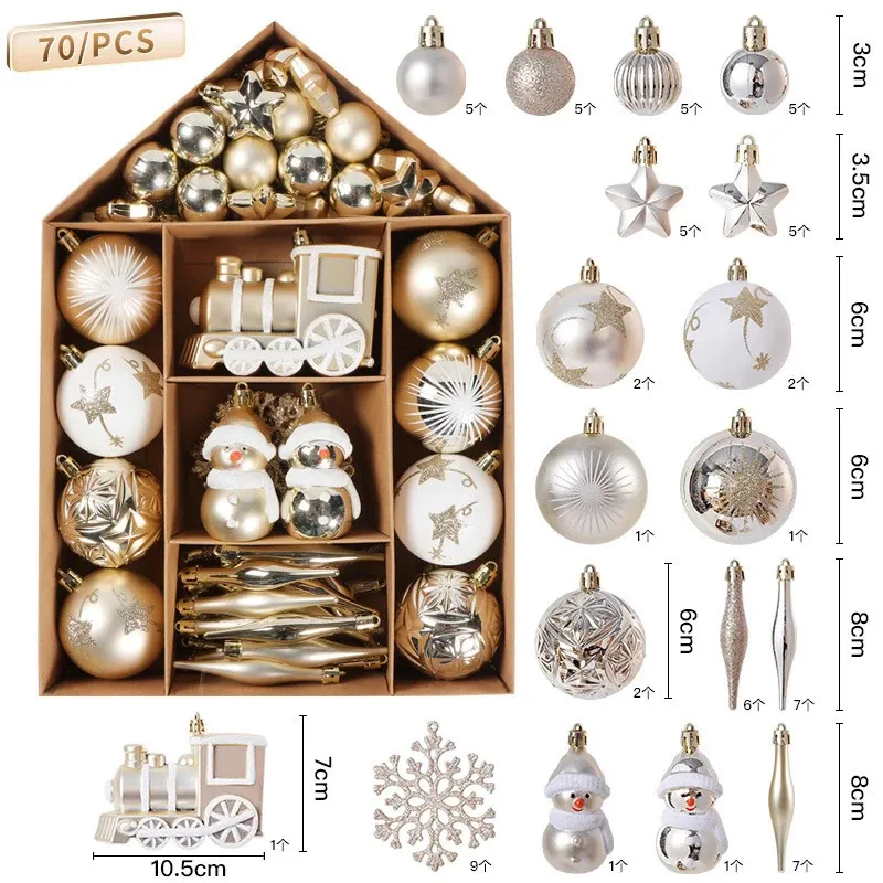 Christmas Decorations 70Pcs box Tree Ball Ornaments Snowflake Snowman Star Hanging Pendants Noel Navidad Home Decoration 2024 Year Gift 231205