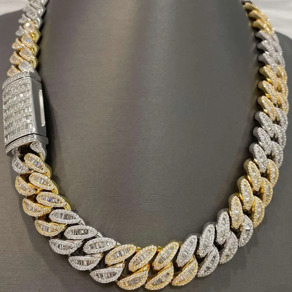 20mm Bust Down Baguette Diamond Cuban Chain VVS Moissanite Link Chain In 925 Silver Rappers Halsband för män
