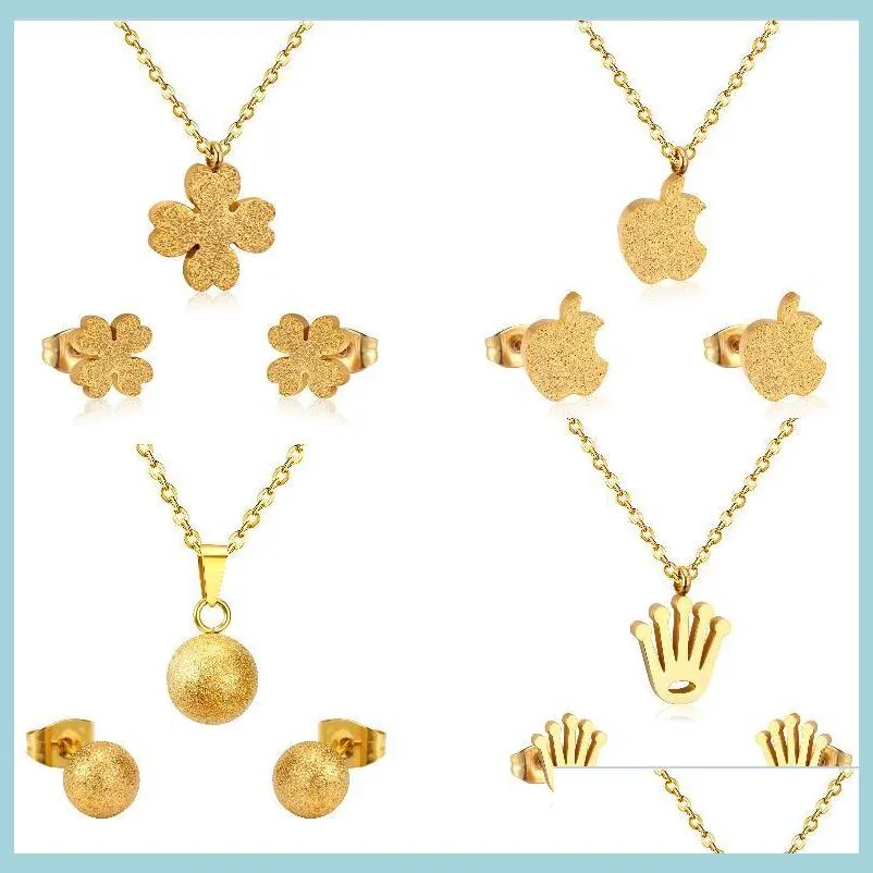 Bröllopsmycken set BK Cubic Zirconia Flower Pendant Halsband och studörhängen Set Gold/Sier Color rostfritt stål för tjejkvinnor JE DHCK9