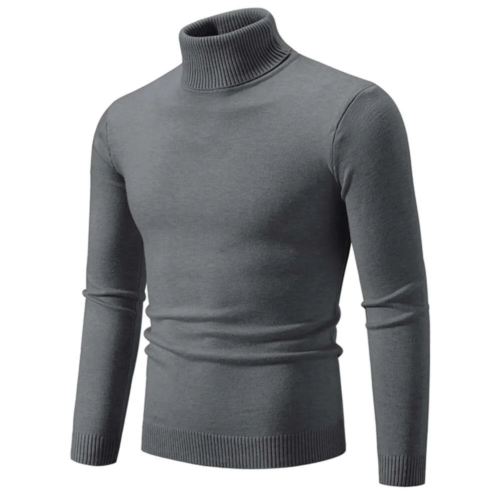 Män 2023 Vinter Ny enkel solid färg Fashion Men's Casual High Neck Underlay Sweater 686
