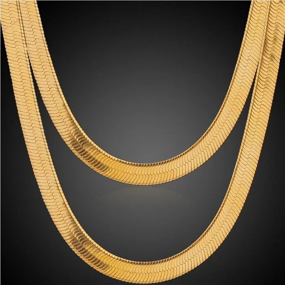 Men Women Elegant Hip-Hop Punk 18K Real Gold Plated 24inch Fashion 7MM 10MM Long Snake Chain Necklaces Costume Necklace Jewelry275e