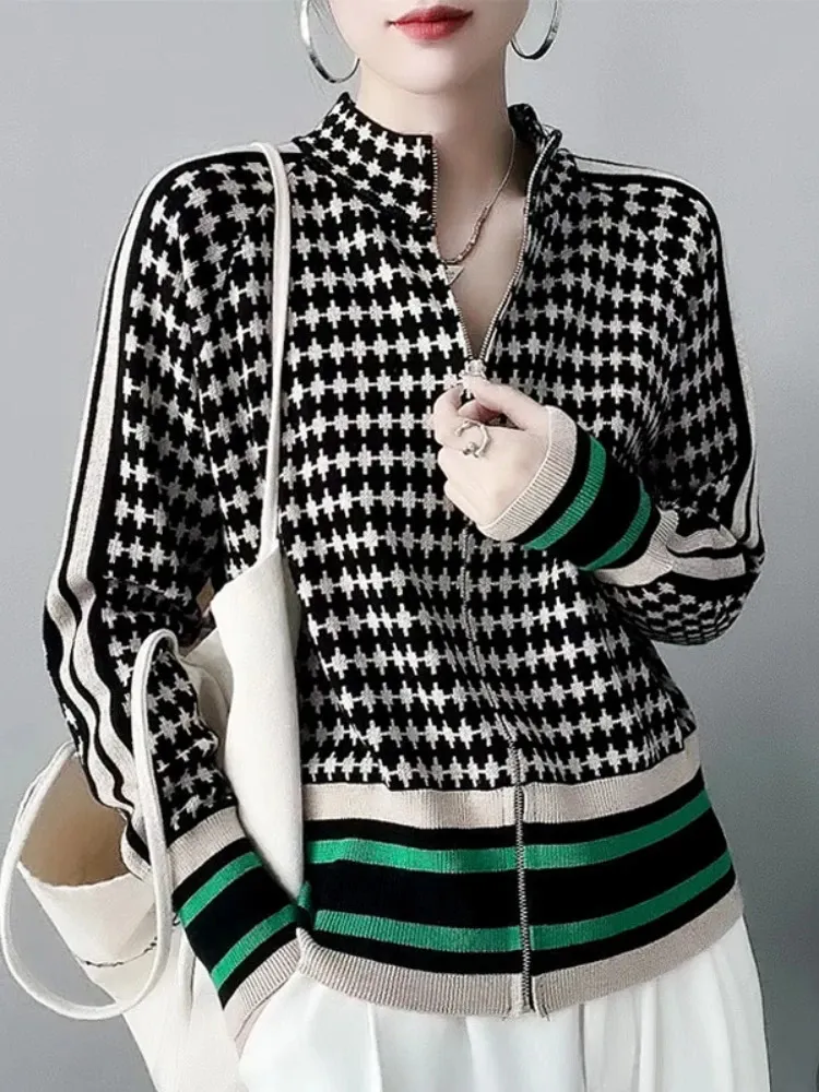 Womens Sweaters Winter Turtleneck Sweater Warm Pullover Elegant Top Loose Casual Retro Contrast Color Cardigan 231204