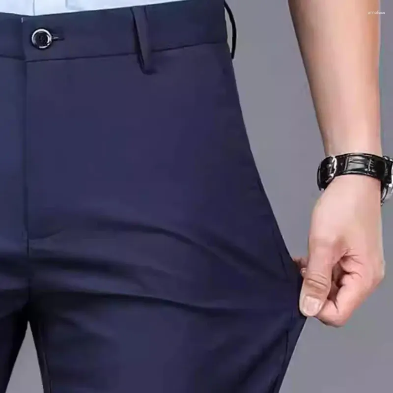 Męskie garnitury męskie spodnie spodnie biznesowe miękkie zagęszczone pluszowe bez zmarszczki prosta noga w połowie talii do biura