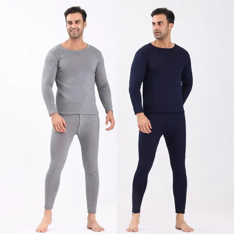 Men's Thermal Underwear Men Stretchable Top Pants Set Unisex Winter Warm Thick Fleece Lined Long Sleeve Pajama For Sport Base Layer