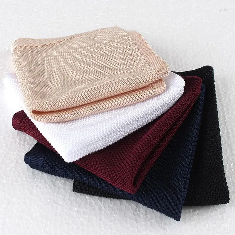 Bow Ties Knitting Wool Men's Solid Black Pocket Square Suit Formal Dress Accessories Small Scarf Towel Wedding Chest Handkerchief 25.5cm