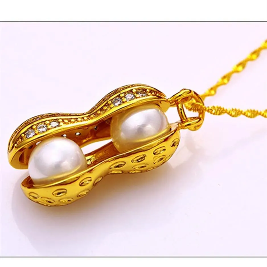 Chaîne à pendentif en forme d'arachide pour femmes, or jaune 18 carats, bijoux tendance, cadeau 229D