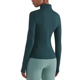 C77f 2023 Fashion Brand Lu`s Women`s Jackets Fiess Sports Top Stand-Up Collar Half Zipper Long Sleeve Tight Yoga Shirt Gym Thumb Athtic Coat