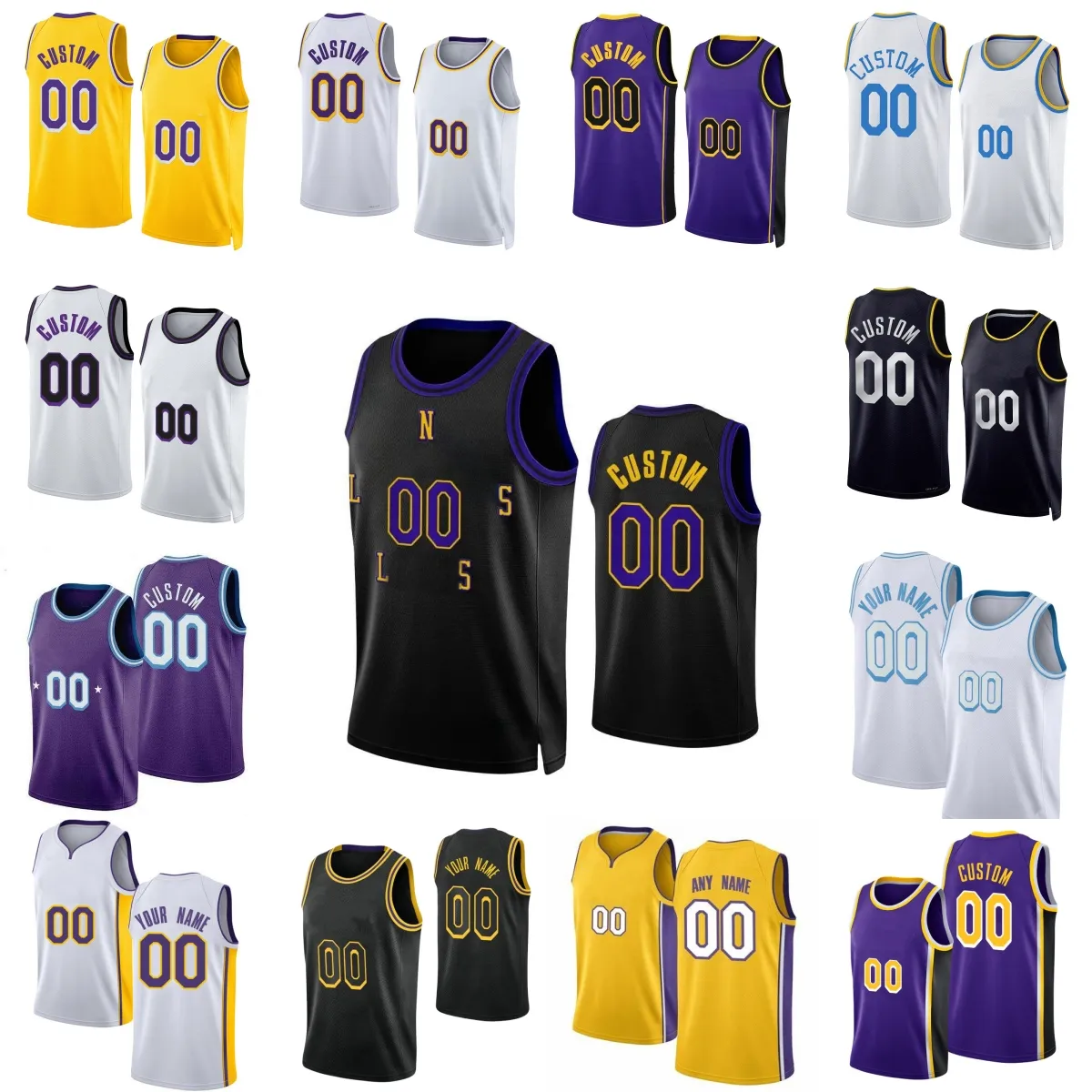 Anpassad 2023-24 Ny säsong tryckt basket 23 LeBron James Jersey White Gold Purple Black Jerseys. Meddela valfritt nummer och namn på beställningen
