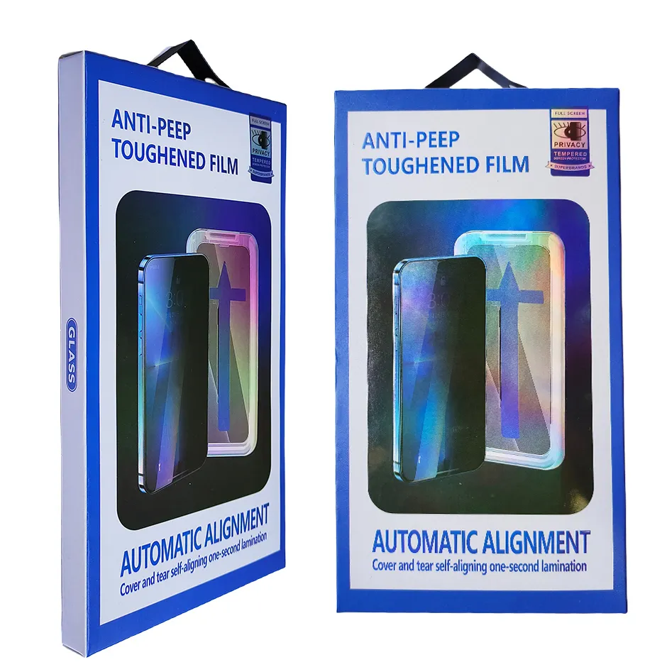 Kit de instalación a prueba de polvo con marco de fácil instalación Protector de pantalla de vidrio templado de privacidad para iPhone 13 14 15 pro Max anti-pee Cubierta completa anti-polvo Alineación automática