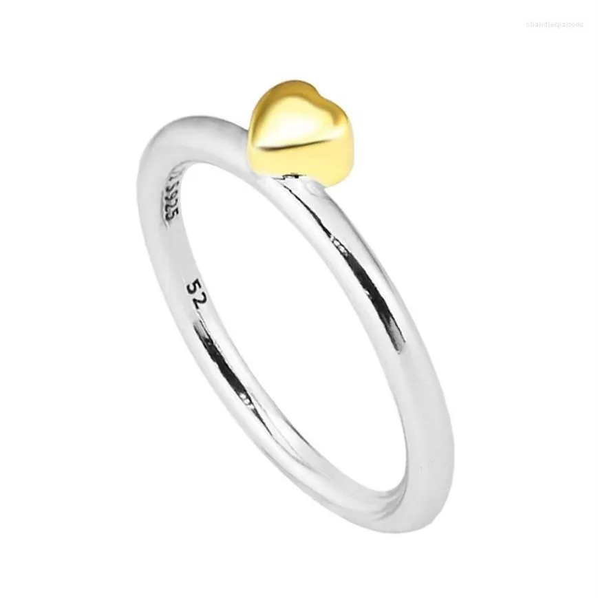 Cluster Rings Puzzle Heart with Light Yellow Gold Color Authentic 925 Sterling-Silver-Jewelry186s