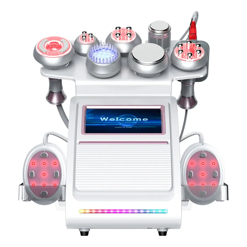 9 en 1 LED BIO EMS Vibration Cavitation Machine Salon de beauté 80K Cavitation sous vide Instrument de beauté du visage Lipolaser Machine