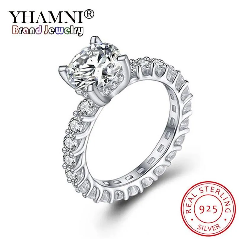 Yhamni 100% Real 925 Sterling Silver Ring 2 0ct 8mm 클래식 만든 Moissanite 결혼식 약혼 반지 여성을위한 보석 JZ325219G