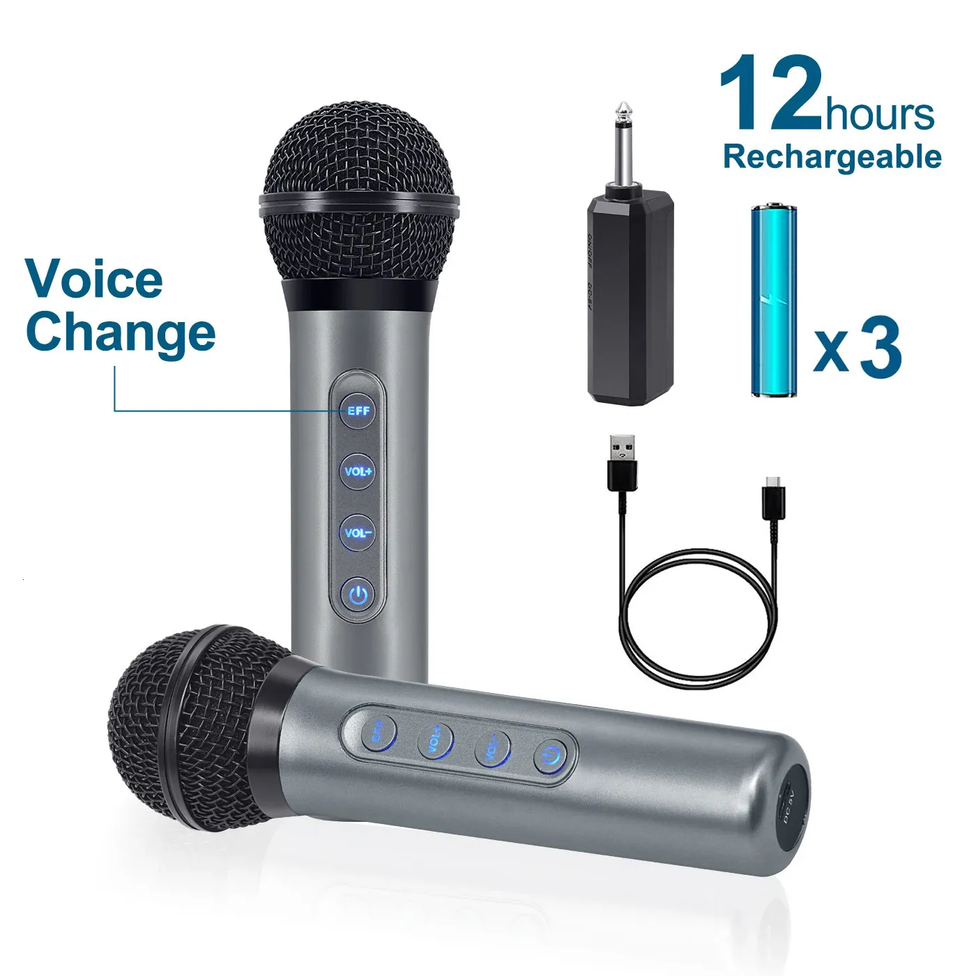 Microphones Handheld Dynamic Sound Effect Wireless Microphone with Rechargeable battery Volume Echo Control 100ft Range for Party Karaoke 231204