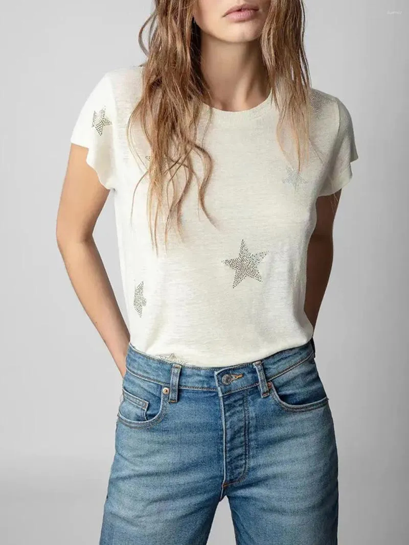 Women's T Shirts Star Strass T-shirts For Women 2023 Summer Clothes Round Neck T-shirt Casual Tees Tops Female Fashion Streetwear Tee Shirt