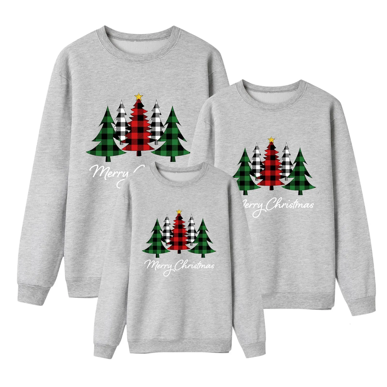Одинаковые комплекты для всей семьи, рождественский пуловер, толстовка без капюшона с длинными рукавами и буквенным принтом, блузка, праздничный наряд 231204