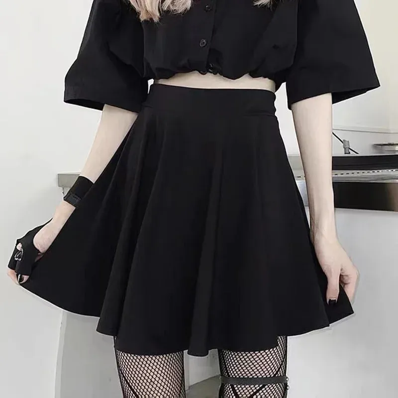 Black Gothic Mini Skirt for Women, High Waist Loose A-Line Shorts