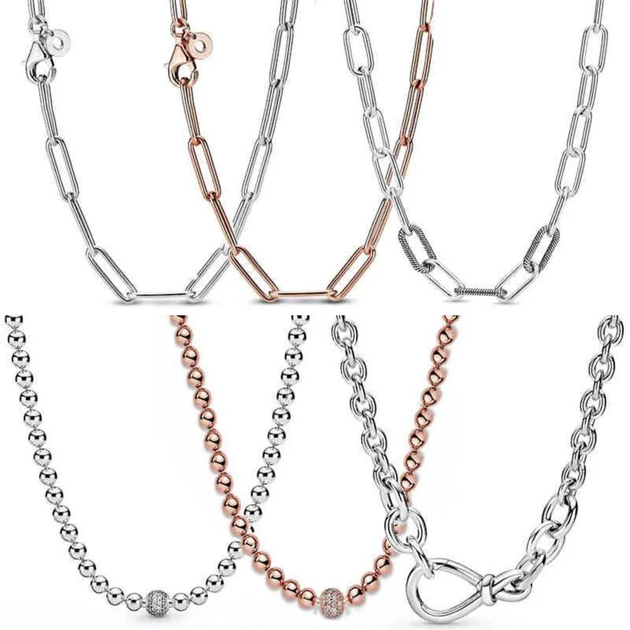 925 Sterling Zilver Chunky Infinity Knoop Kraal Pave Me Link Snake Chain Glijdende Ketting voor Populaire Charme Diy Jewelry250P