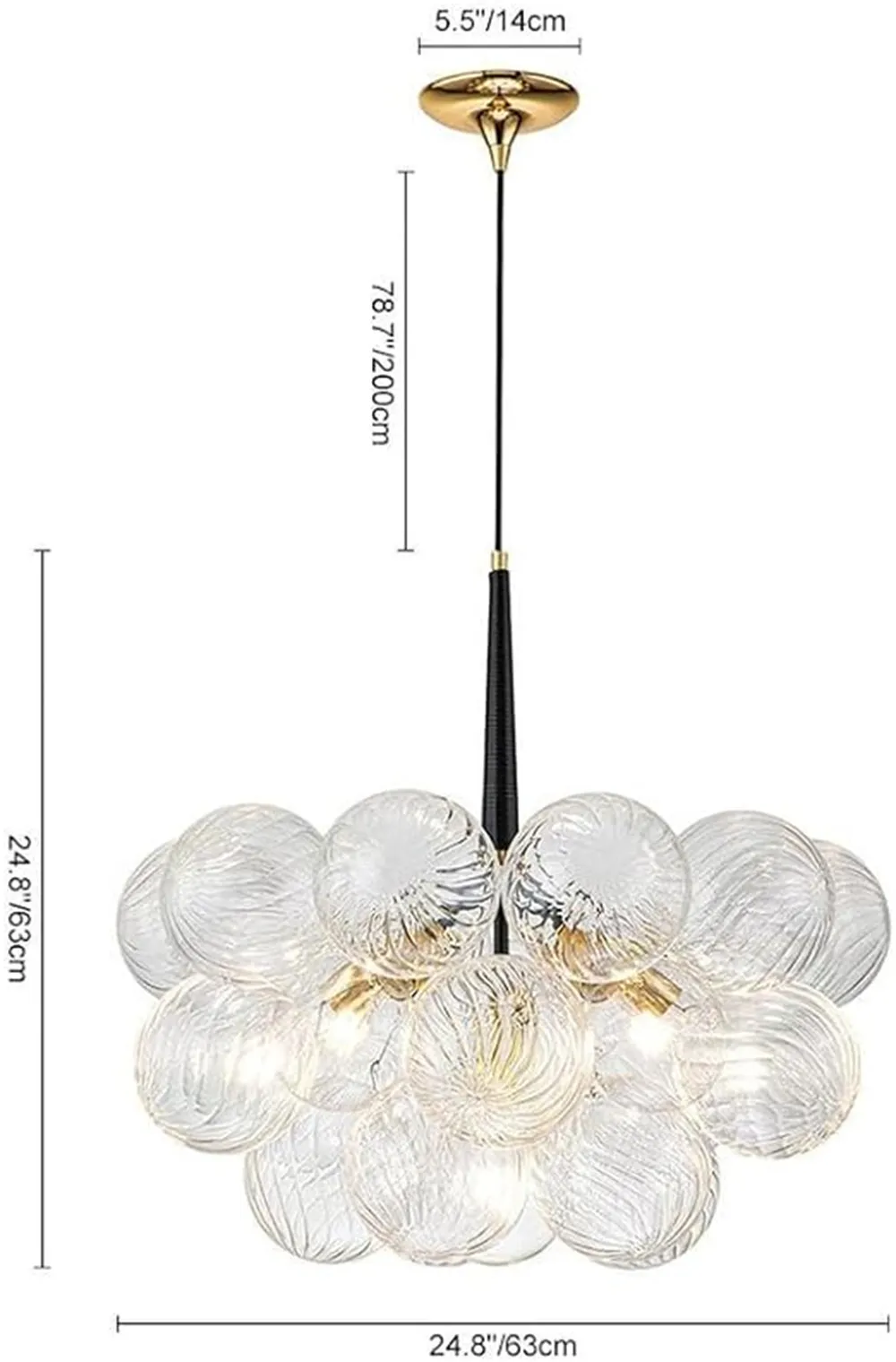 バブルガラスモダンシャンデリア 白い透明なグローブ吹きガラス照明