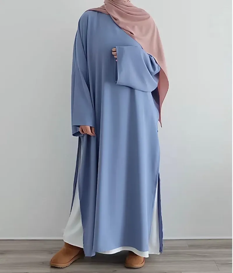 Abbigliamento etnico Abaya musulmano Set da 2 pezzi Dubai Turchia Abito interno bianco per Abaya larghi semplici Donne Caftano africano Hijab Robe Eid Islam