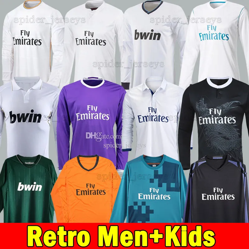 2011 2012 retro voetbalshirts 13 14 15 thuis weg Real Madrids volledige voetbalshirts met lange mouwen ZIDANE RAUL GUTI 2016 17 18 CARLOS CANNAVARO Higuain KAKA kindertenues sets