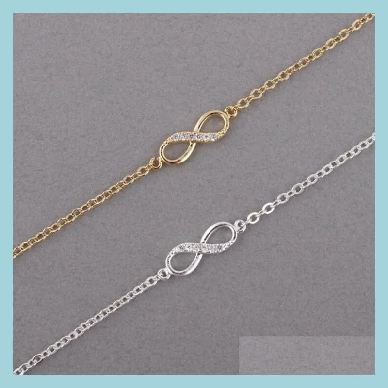 Bracelets porte-bonheur Bracelet infini pour femmes avec pierres de cristal numéro 8 Bracelets de chaîne livraison directe Bracelets de bijoux Dh43A
