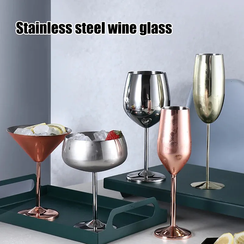 Verres à vin 2 pièces verres à vin en acier inoxydable à paroi unique isolé gobelets incassables gobelets à tige en métal RE 231205