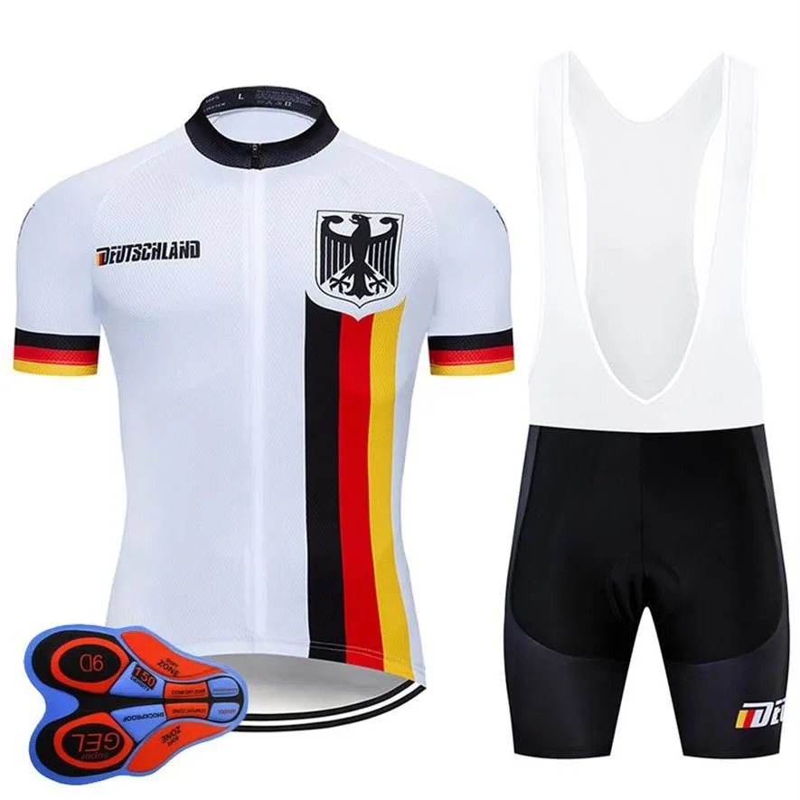 2022 pro equipe alemanha verão camisa de ciclismo 9d conjunto babador mtb uniforme vermelho roupas bicicleta secagem rápida wear ropa ciclismo gel pad201y