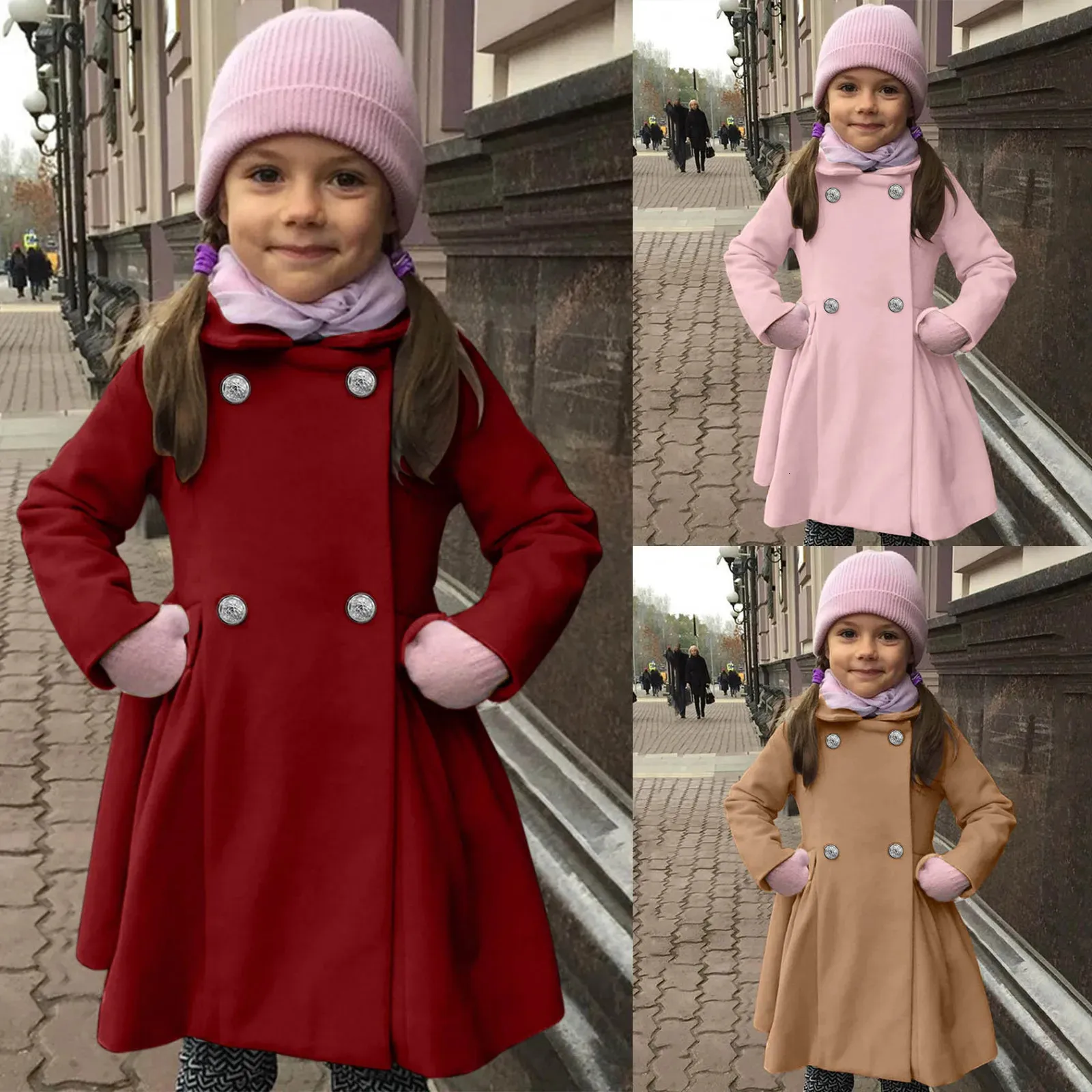 معطف Winter Overcoat Kids Girls Justs Toddler Studproof Jacket Solid Solid Warm Fleece Outerwear 231205