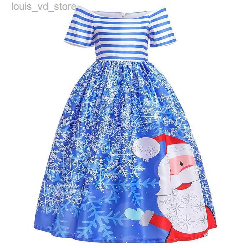 Abiti per ragazze 4 6 8 10 12 14 anni Girls Girls Christmas Party Abiti da principessa per ragazze Cartunato carino Babbo Natale Abito Snowflake Abito per bambini abiti T240415