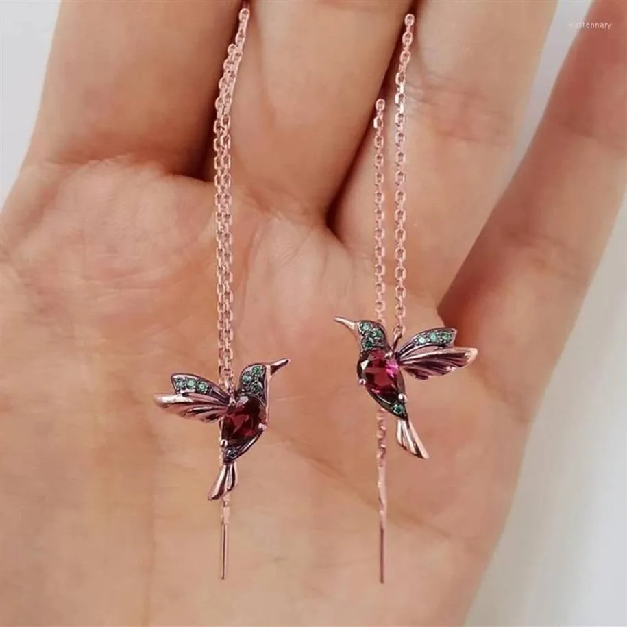 Stud Pair Unique Long Drop Earrings Bird Pendant Tassel Crystal Ladies Jewelry Design Colors Hummingbird EarringStud Kirs22230L
