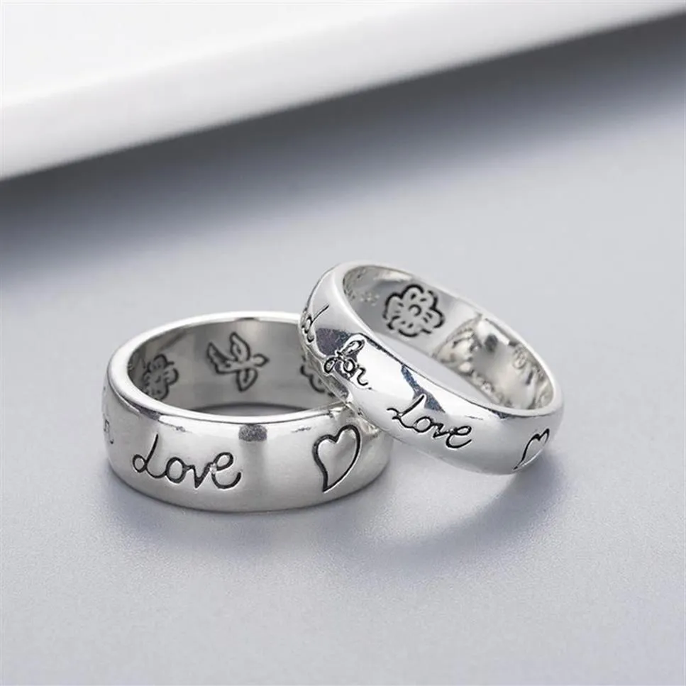 Bandring Damen Mädchen Blumen Vogel Muster Ring mit Stempel Blind für Liebesbrief Herren Ring Geschenk für Liebespaar Schmuck w294307N