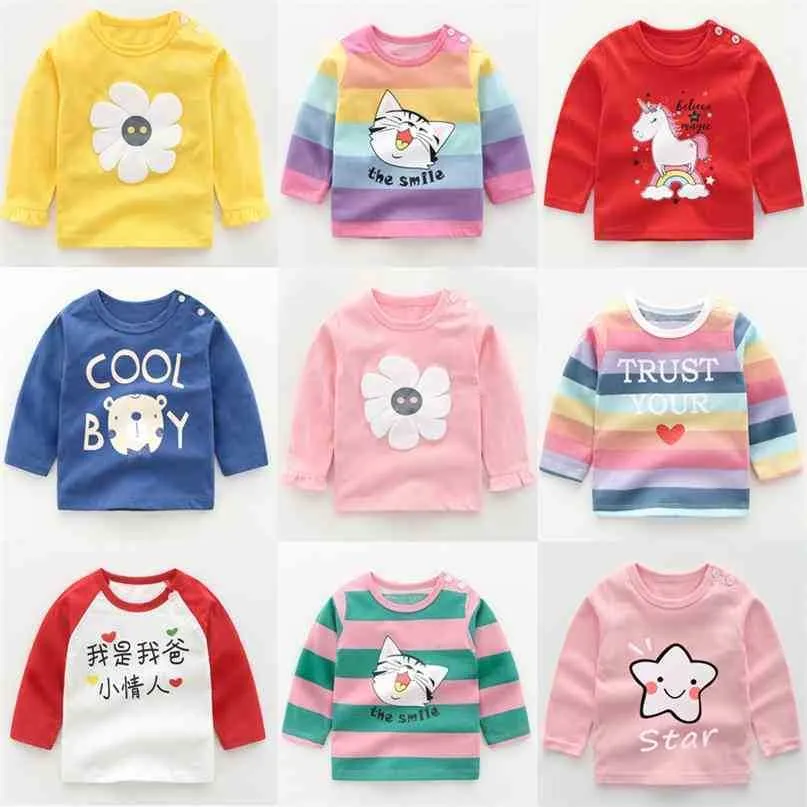 Coton Enfant Filles Vêtements Tops Enfants Dessin animé À Manches Longues Fille Enfants T-shirt Bébé Garçons Garçon Tenue Pull 210911