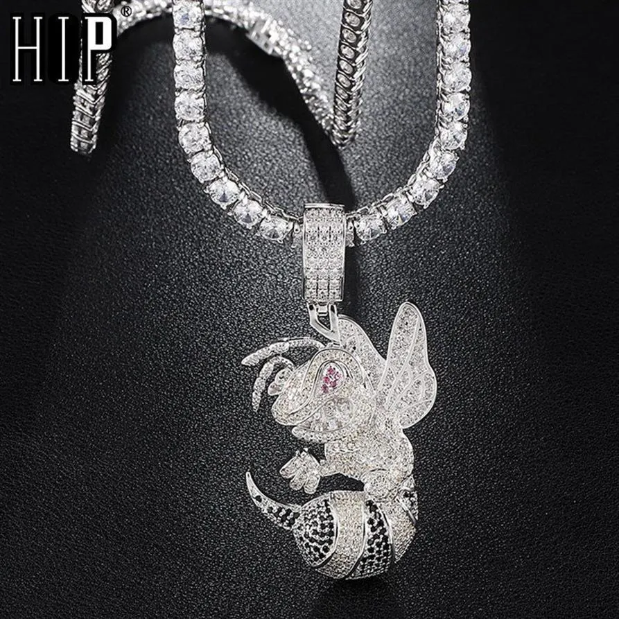 Hip Hop Iced Out Bling Kubikzircon CZ Bean Halsketten Anhänger für Männer Schmuck mit Tenniskette Y1130202P