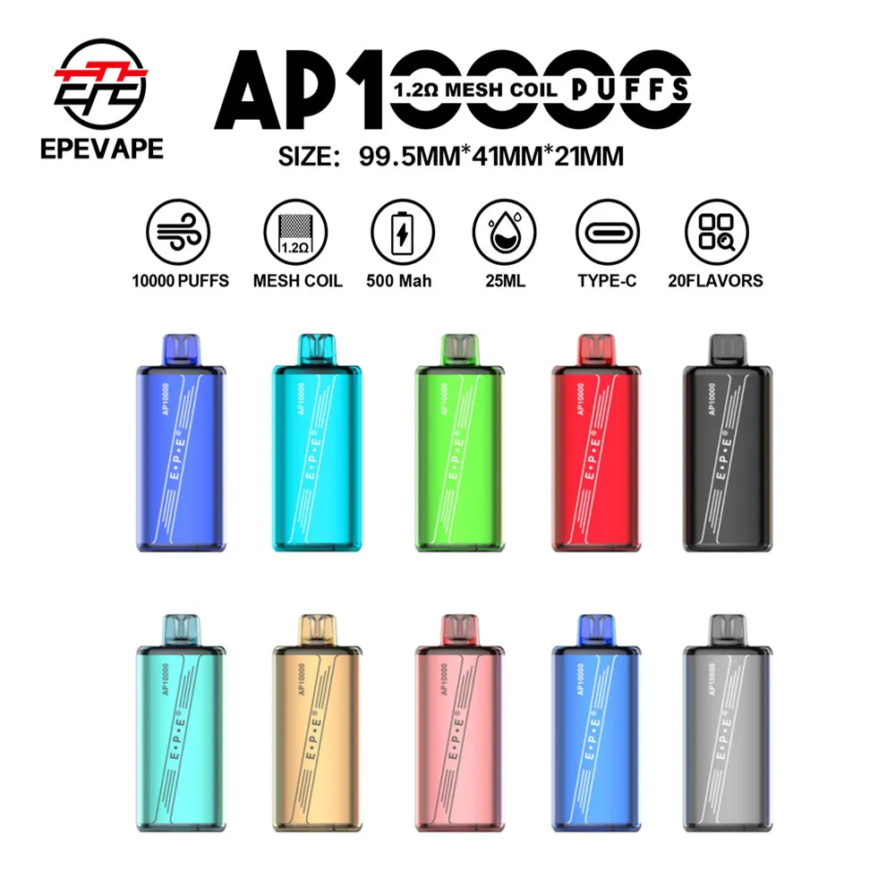EPE 10000 Puff Disposable Vape Pen Ecig Kit 25ml Pre-filled Pods 500mAh Rechargeable Battery 10000Puffs Disposables E-Cigarette Device Kits 10k Puffs