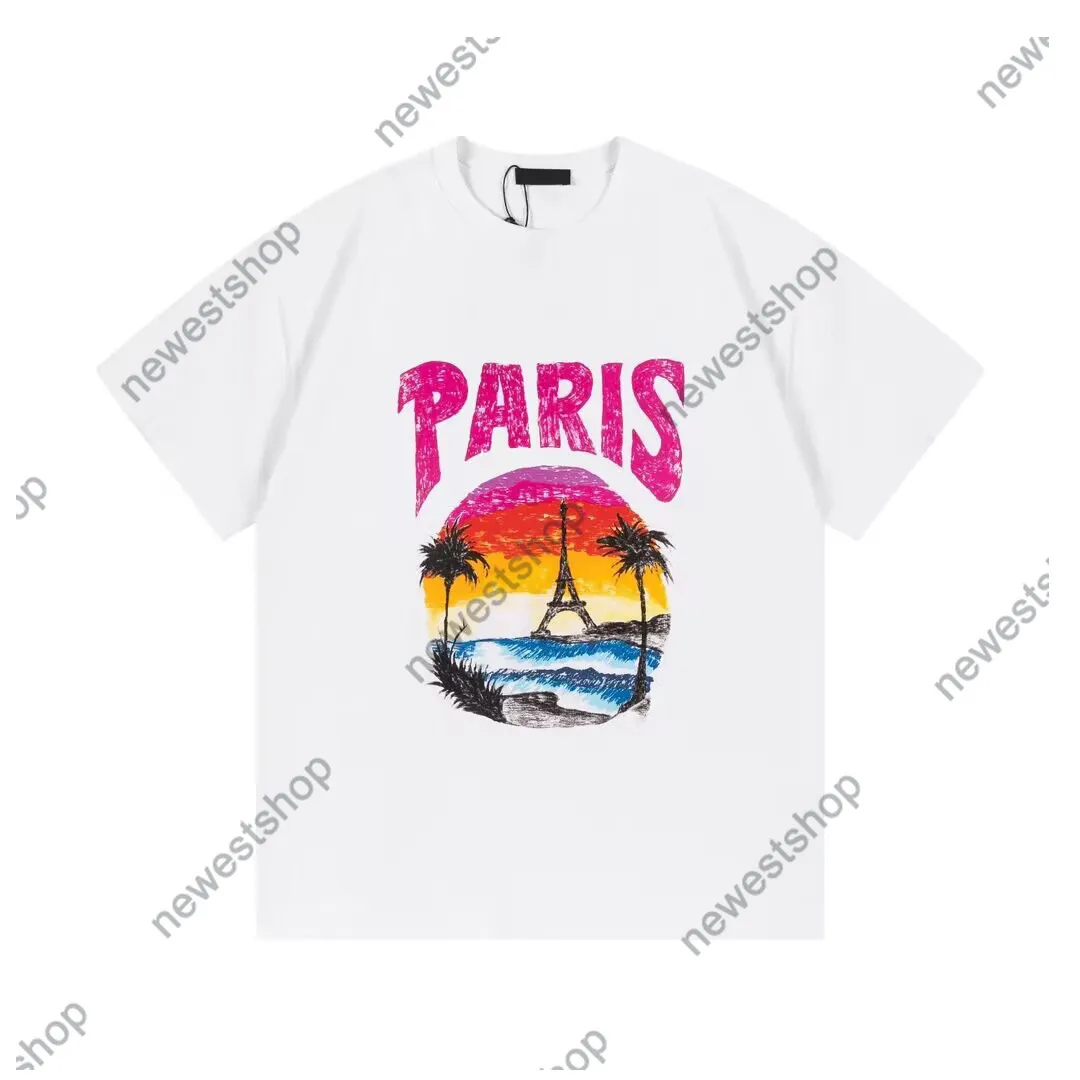 Taille réelle Hommes Designer Tee T-shirt Mens Sun Impression T-shirts à manches courtes Coton Femmes Luxe Retour Lettre Imprimer Noir Blanc XS-L