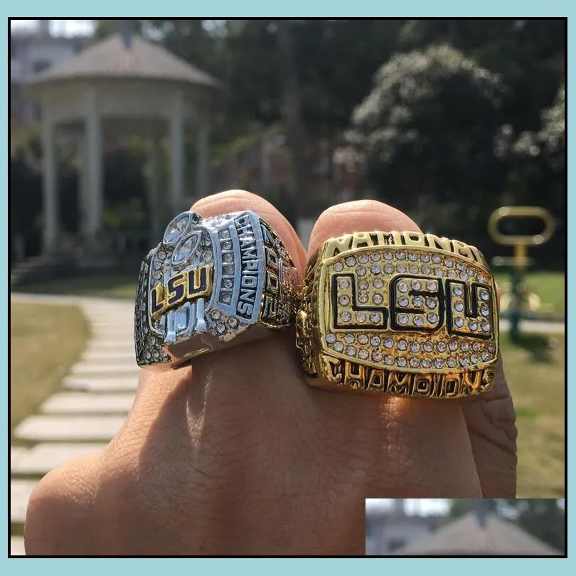 Cluster Rings 2Pcs 2003 2007 Lsu Tigers National Championship Ring Set Souvenir Fan Men Gift Whole Drop 225H Drop Delivery Jewelry Rin Dhus3