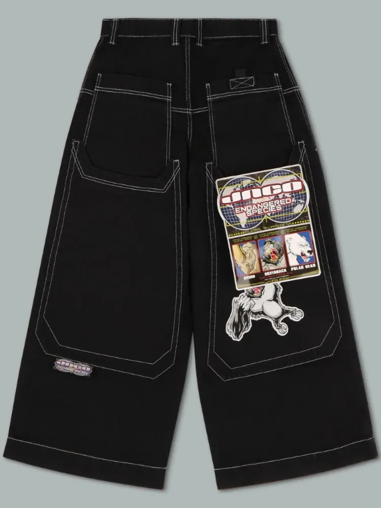 Мужские джинсы Уличная мода Мешковатые широкие брюки Y2K Harajuku Хип-хоп Черные брюки с большим карманом Готические брюки с высокой талией 231204