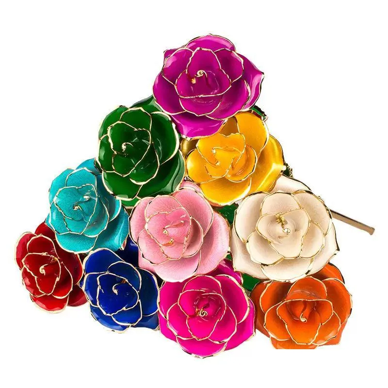 Other Festive & Party Supplies Long Stem 24K Gold Dipped Rose Lasted Real Roses Party Romantic Gift For Valentines Day/Mothers Day/Chr Dhian